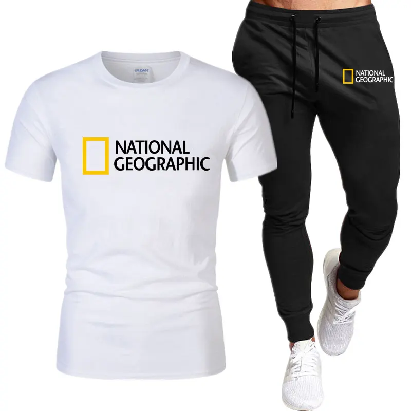 Summer Men's Tracksuit Suit National Map T-Shirt + Trousers 2-Piece Sets Fitness Jogging Sports Pants Sportswear Suit