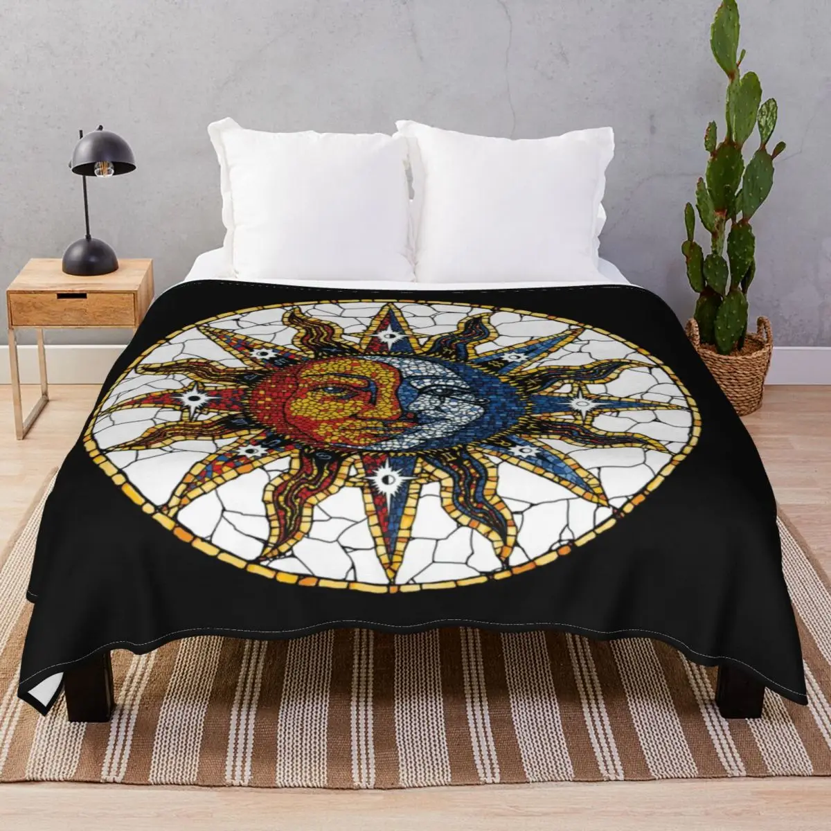Mosaic Sun And Moon Blankets Fleece Autumn Lightweight Unisex Throw Blanket for Bed Home Couch Travel Cinema
