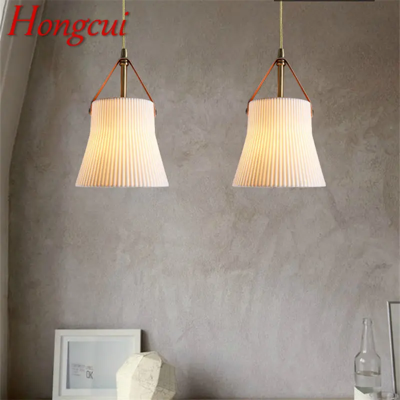 

Hongcui Nordic Brass Hanging Pendant Light LED Modern Simply Creative Ceramics Lamps and Chandeliers For Home Dining Bedroom