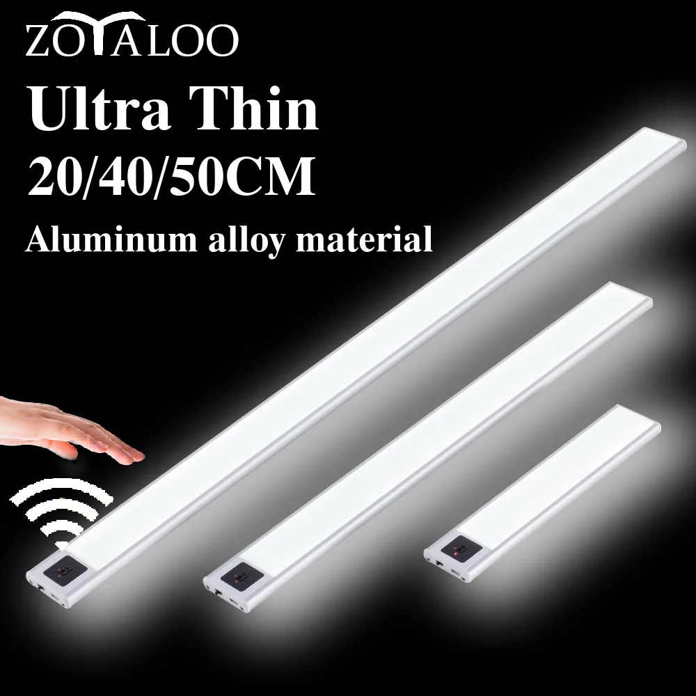 

Zoyaloo USB LED 20/40/50CM Hand Sweep Sensor Cabinet Light Ultra Thin Aluminum Kitchen Light Closet Wardrobe Led Night Light