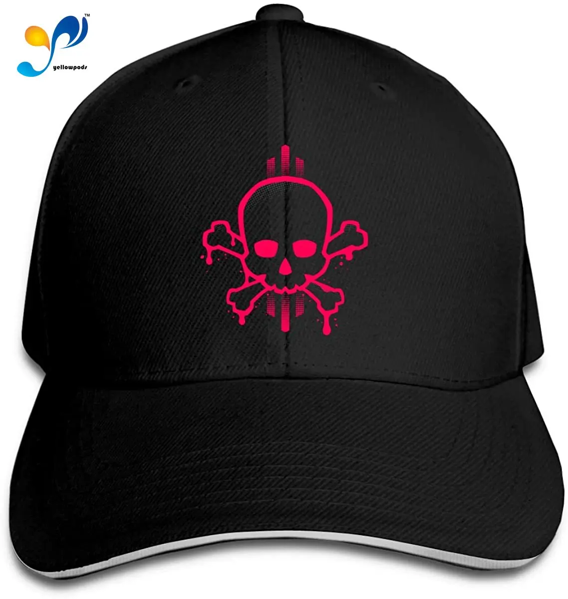 

Skull Unisex Hip Hop Baseball Cap Golf Trucker Baseball Cap Adjustable Peaked Snapback Sandwich Hat Black