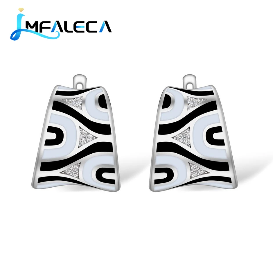 

Pure Silver Clip Earrings for Women 925 Silver Jewelry White Black Enamel Totem Earring for Party Birthday Gift