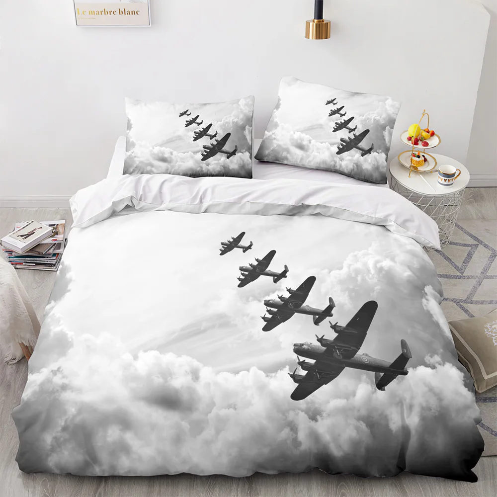 

Airplane King Queen Full Duvet Cover Vintage Fighter Bedding Set for Kids Teens Adults Sky Clouds Grey 2/3pcs Soft Quilt Cover