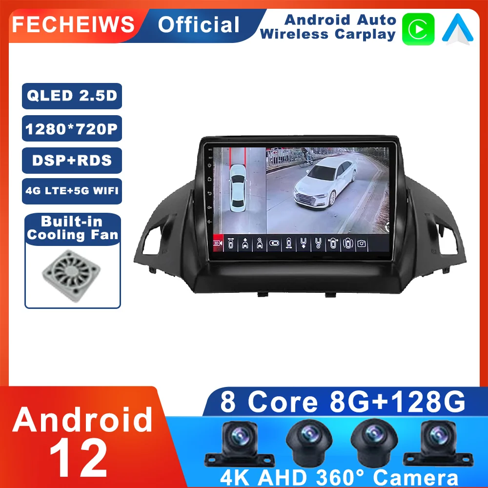 

9 Inch Android 12 For Ford Kuga Escape 2013 - 2016 Car Radio Video SWC Wireless Carplay Auto BT DSP 4G RDS WIFI AHD Multimedia