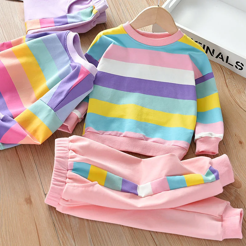 Girls Suit Sweatshirts +Pants Cotton 2Pcs/Sets 2022 Sweet Spring Autumn Thicken Home School Sport Kid Baby Children Clothing Set
