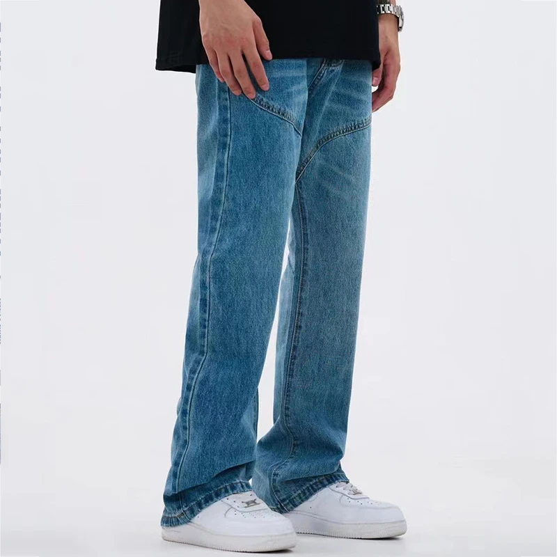 American Retro Light Blue Micro Horn Y2k Men Jeans High Street Ins Trend Vibe Pants Couples with Street Clothing Ins Hot Sale