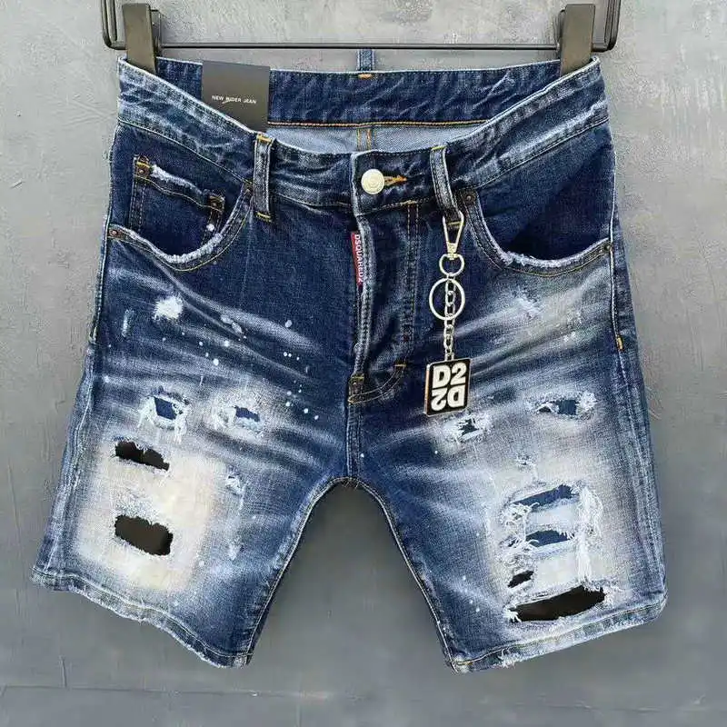 

Italy Dsquared2 Brand Trendy Men's Denim Shorts 2022 Summer Fashion Ripped Slim Stretch D2 Short Jeans Hip Hop Punk Jean Shorts