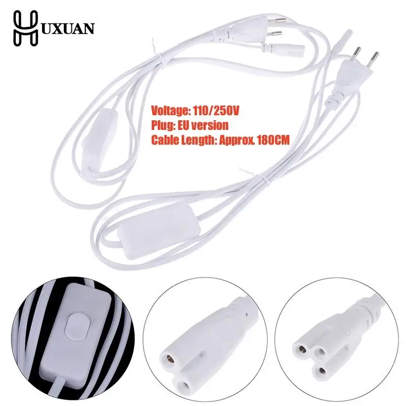 

1.8m Lighting Accessory 250V EU Plug Switch Cable For T5 LED Tube T8 Power Charging Wire Connection Wire ON/OFF Connector