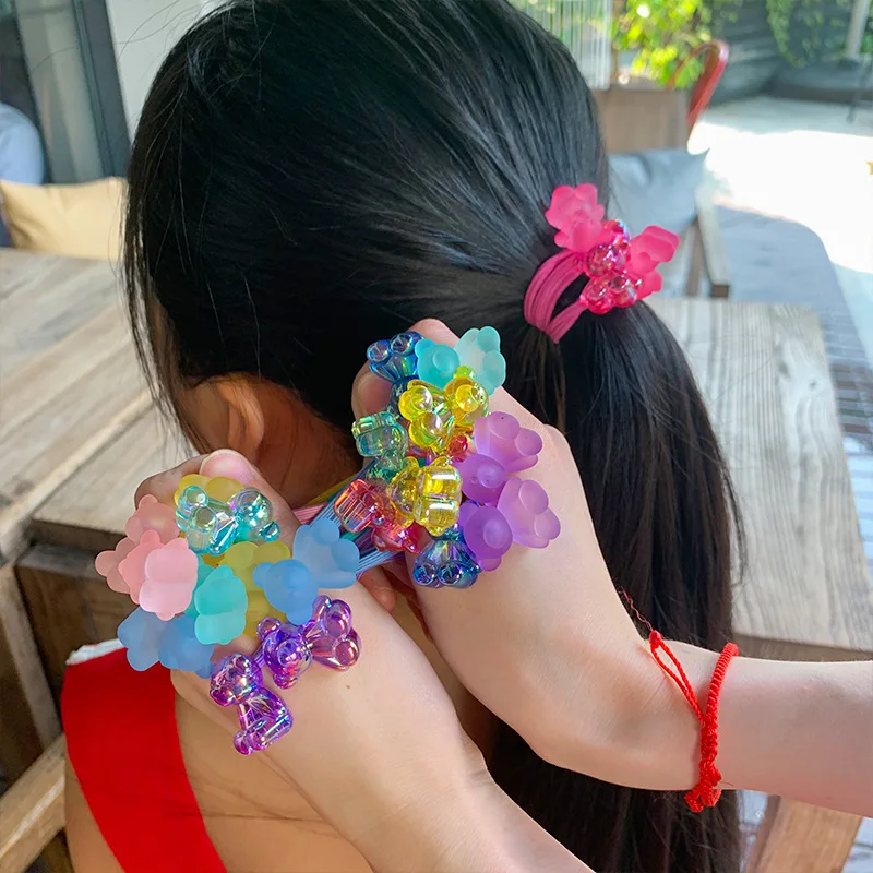 

2pcs/lot Baby Girls Cute Cartoon Two Bear Hair Bands Children Lovely Scrunchies Rubber Bands Kid Hair Accessories