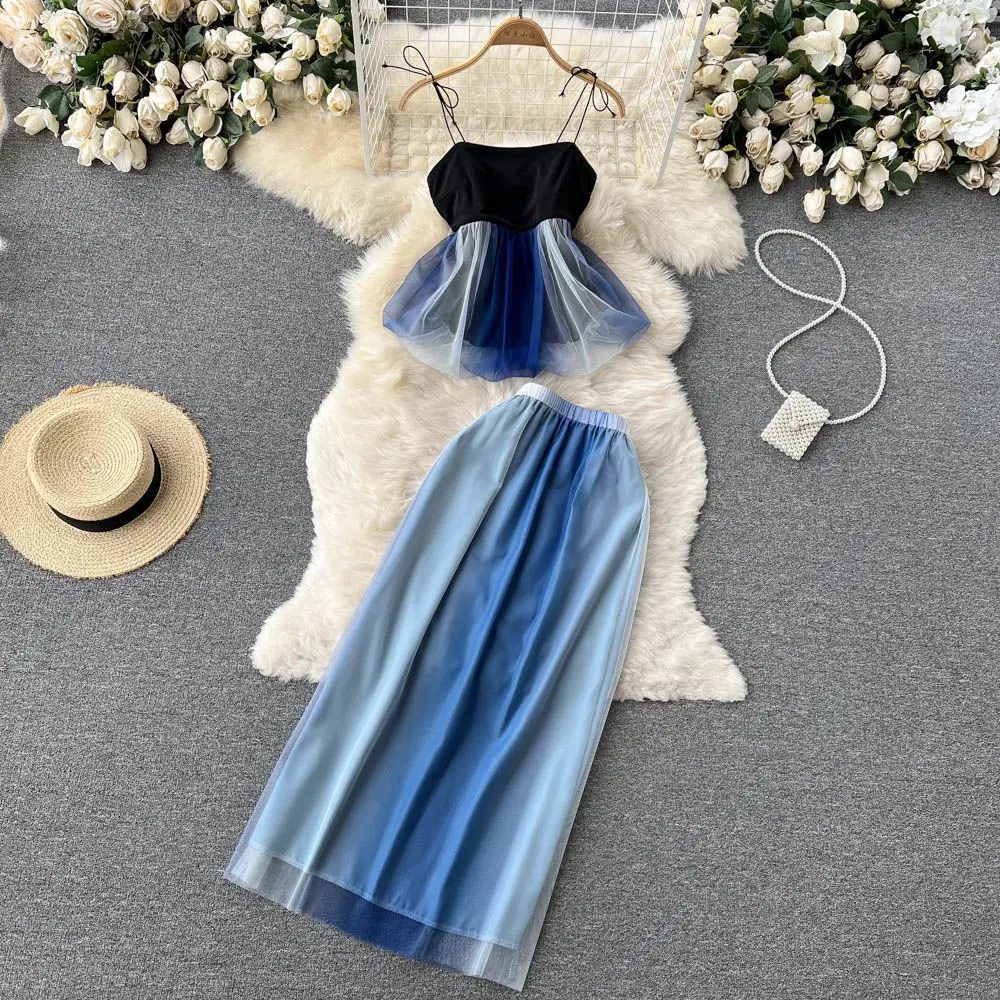 

Summer Sexy Two Piece Set Women Red/Blue/Purple Slah Neck Short Tops + High Waist Midi Skirt Female Beach 2Pcs Suits 2022 New
