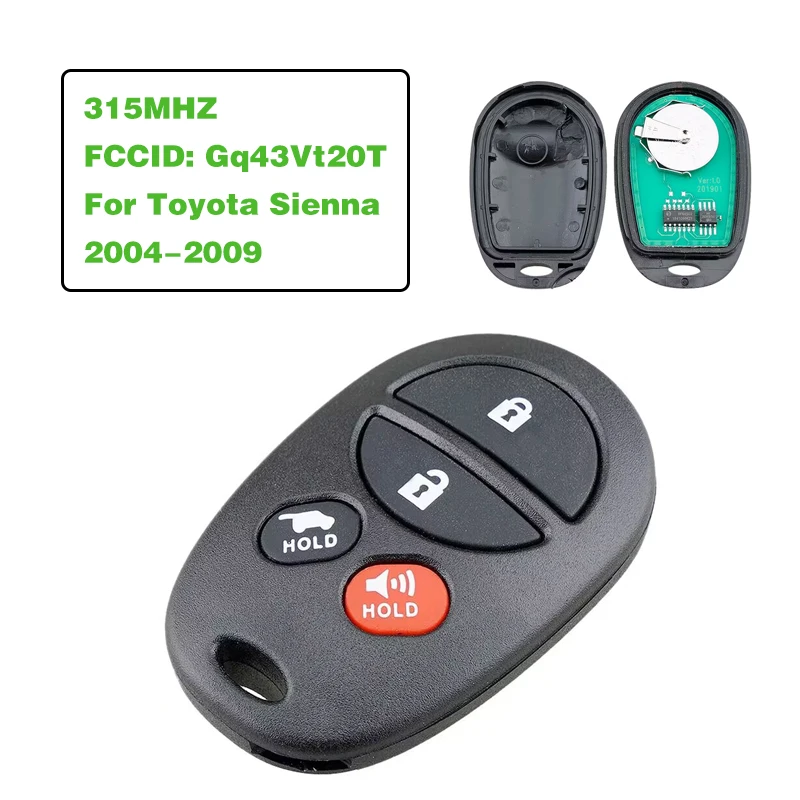 

Брелок для автомобильного ключа CN007017 для Toyota Sienna 2004-2009, 4 кнопки, 315 МГц, FCC Gq43Vt20T