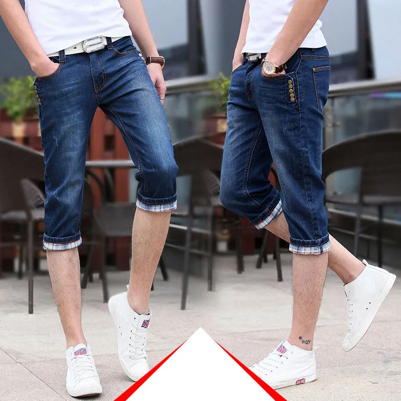 Summer 2022 Teenagers Casual Students Denim Shorts Trendy Men's Half-length Pants Slim Cropped Jeans Thin Men's Trendy Breeches