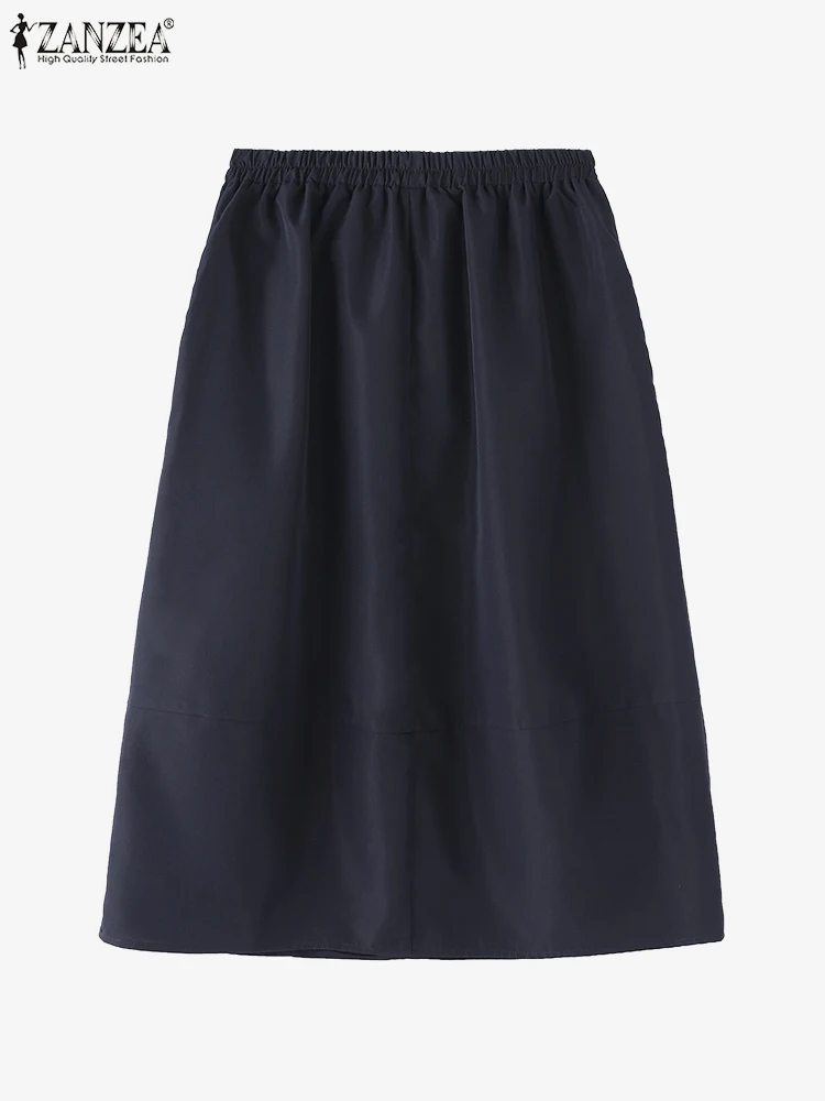 ZANZEA Женская прямая повседневная юбка из полиэстера длиной до середины икры с