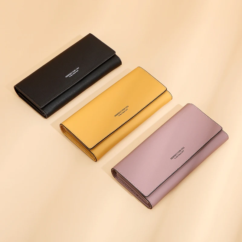 Aliwood New Simple Women Leather Wallet Designer Clutch Female Long Wallets Ladies Purses Strap Money Clip Card Holder Carteras