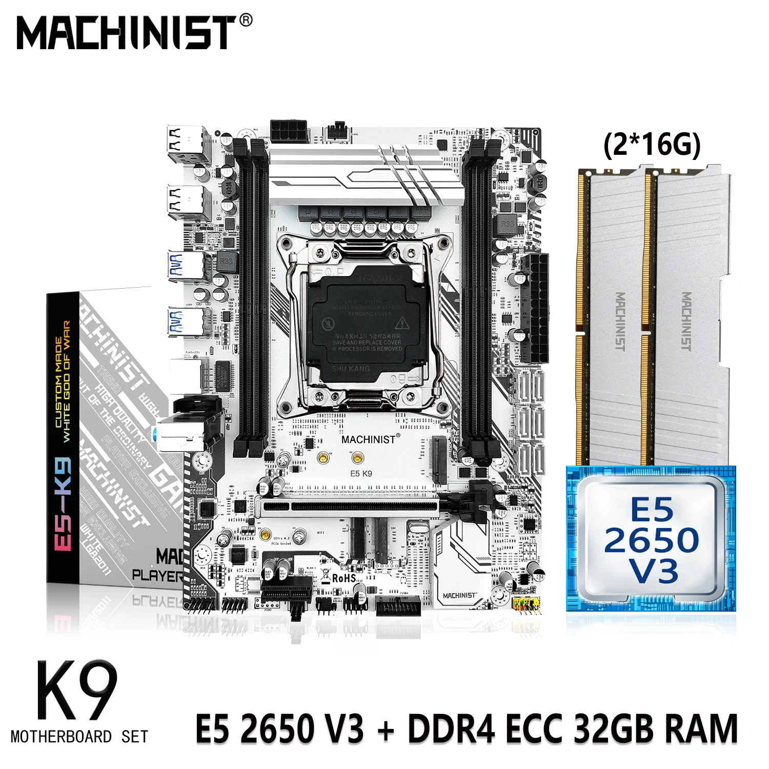 

MACHINIST E5 K9 материнская плата с набором Xeon E5 2650 V3 CPU Процессор 32G(2*16) DDR4 ECC RAM память LGA 2011-3 набор NVME M.2 M-ATX