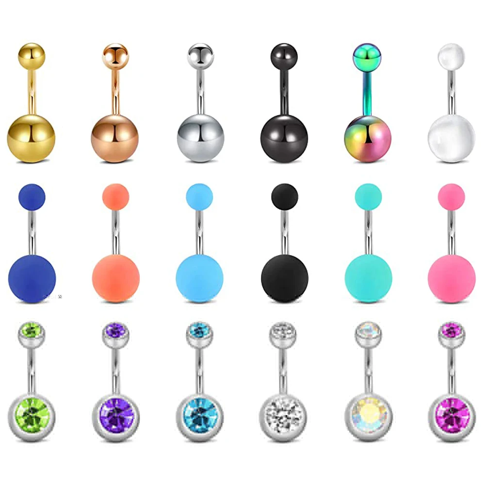 WKOUD кольца на пупок из хирургической нержавеющей стали CZ кольца на пупок для пирсинга живота для женщин и девушек