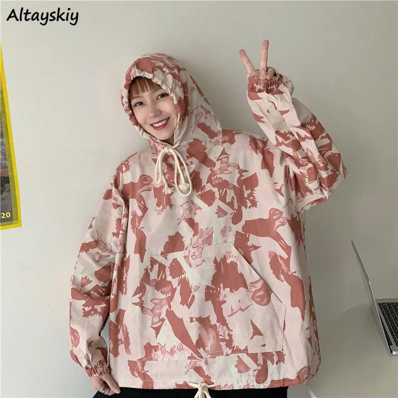 

Tie-dye Hoodies Women Loose BF Hooded Sweatshirts Harajuku Front Pocket Autumn Vintage Couple Streetwear Leisure Hoodie College