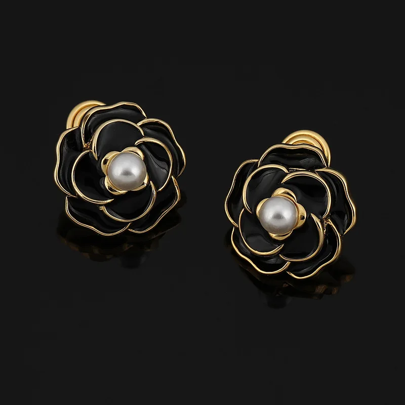 

Classic pearl earrings drop glaze camellia mosquito coil ear clip temperament earrings French earrings fashion jewelry gift