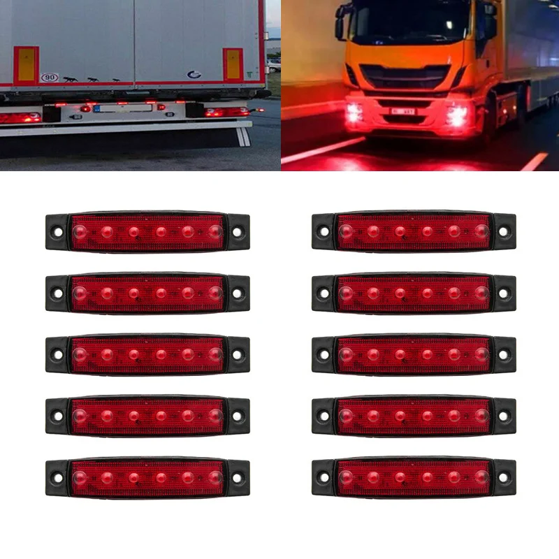

10x 24V Car External Lights Red 6 SMD LED Auto Truck Lorry Side Marker Indicator Trailer Light Tail Rear Side Lamps Warning Lamp
