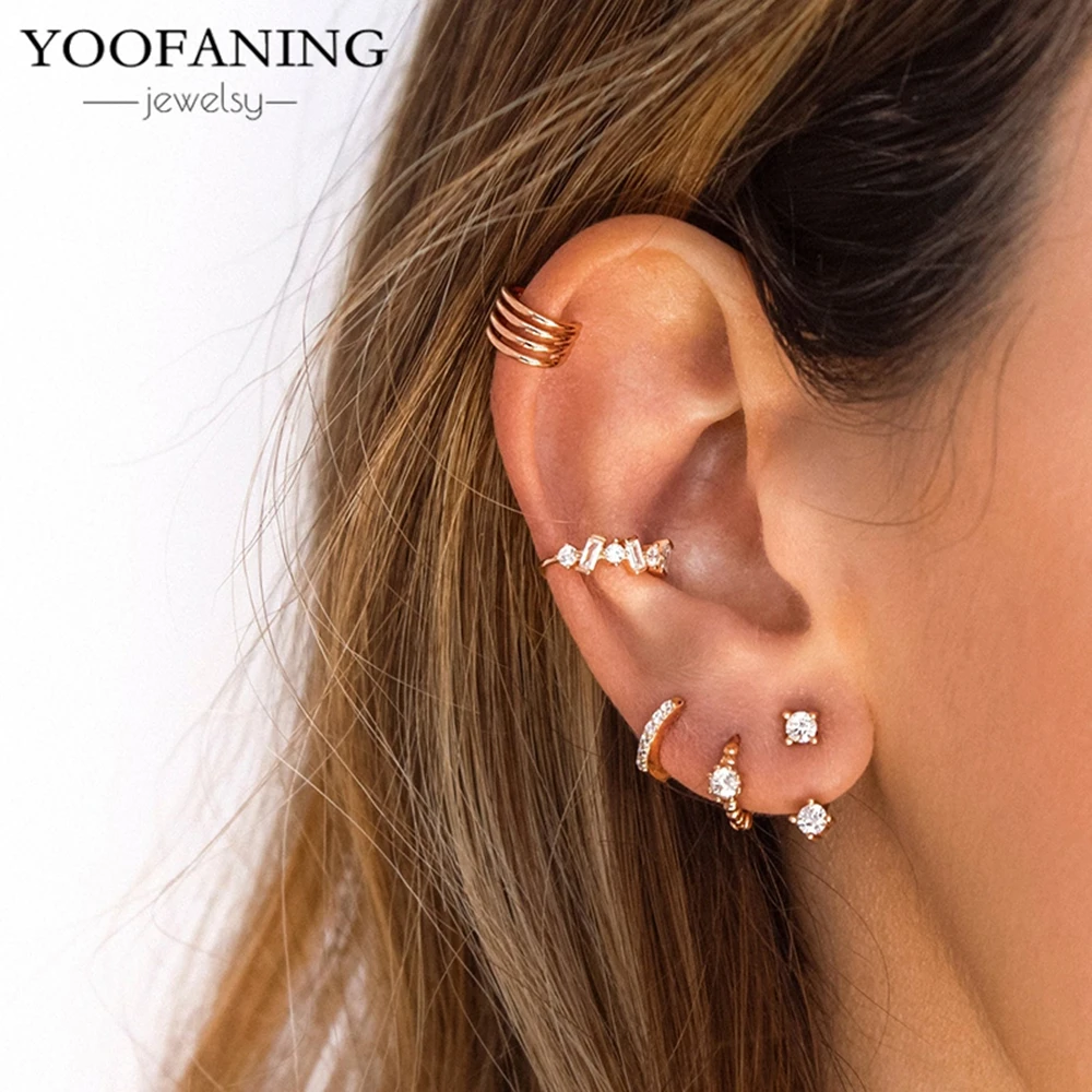 Фото YOOFANING 1 шт. Модные круглые серьги-клипсы с фианитами для женщин, из стерлингового серебра 925 пробы, без прокола, с белыми кристаллами, украшение на ухо №5