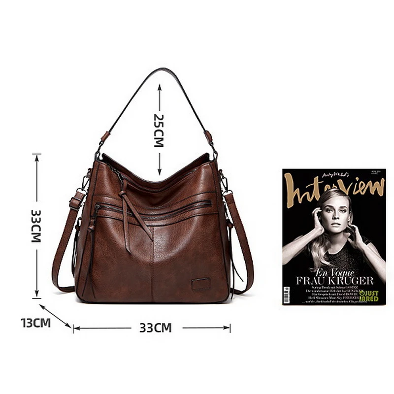 Diinovivo Retro PU Leather Handbags Women Bag Multi-zip Tassel Designer Shoulder Bag Messnger Ladies Hobos Big Tote Bag WHDV2083