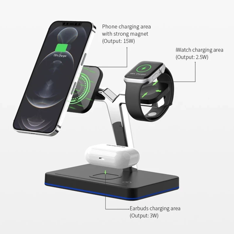 

Беспроводное зарядное устройство QCY 15 Вт 3 в 1 QI для смартфонов iWatch airpods, держатель телефона, быстрая Беспроводная зарядка PBW30B