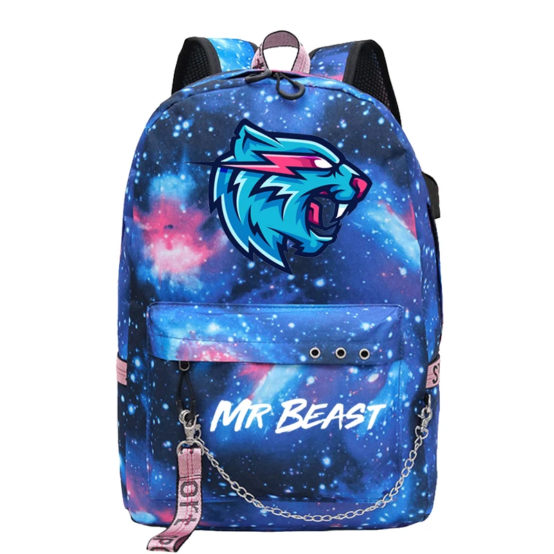 

Travel Rucksack Laptop Bagpack Mr Beast Print Backpack Schoolbag USB Charging Travel Bag Mr Beast Cartoon Teenager Girls Bags