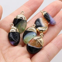 natural agate stone pendant oval shape striped agate charms for jewelry making necklace bracelet