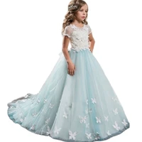 new flower girl dresses with butterfly short sleeves ball gown o neck first girls communion gown girls pageant dress new