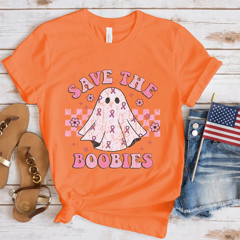 Футболка женская с принтом Спасите груди и коротким рукавом
