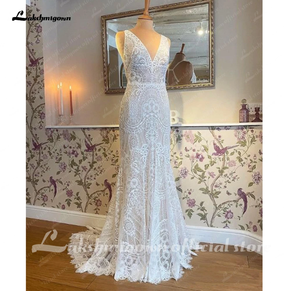 

Boho Lace Bohemian Wedding Dresses V Neck Backless Wedding Dresses for Women 2023 Bride Luxury Wedding Gown Vestidos de Novia