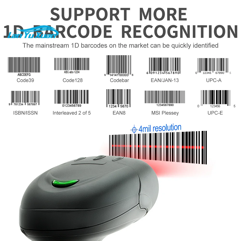 Фото Высокопроизводительный ручной 1D лазерный сканер штрих-кодов GTCODESTAR, USB-считыватель штрих-кодов, проводной USB-сканер-пистолет для сканирования штрих-кодов №2
