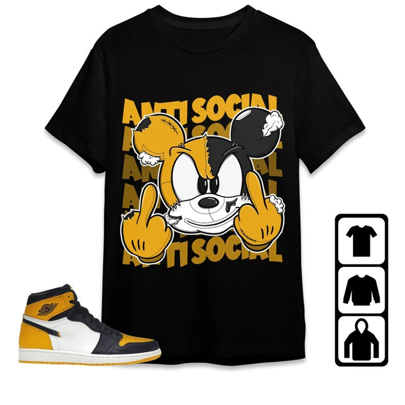 

Retro High OG Yellow Toe 1S 2022 Unisex T-Shirt Sweatshirt Hoodies Anti Social Mickey Men's 100 Cotton T Shirts To Match Sneaker