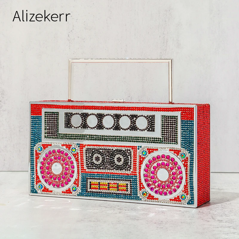 Женская вечерняя сумка-клатч с кристаллами металлической ручкой