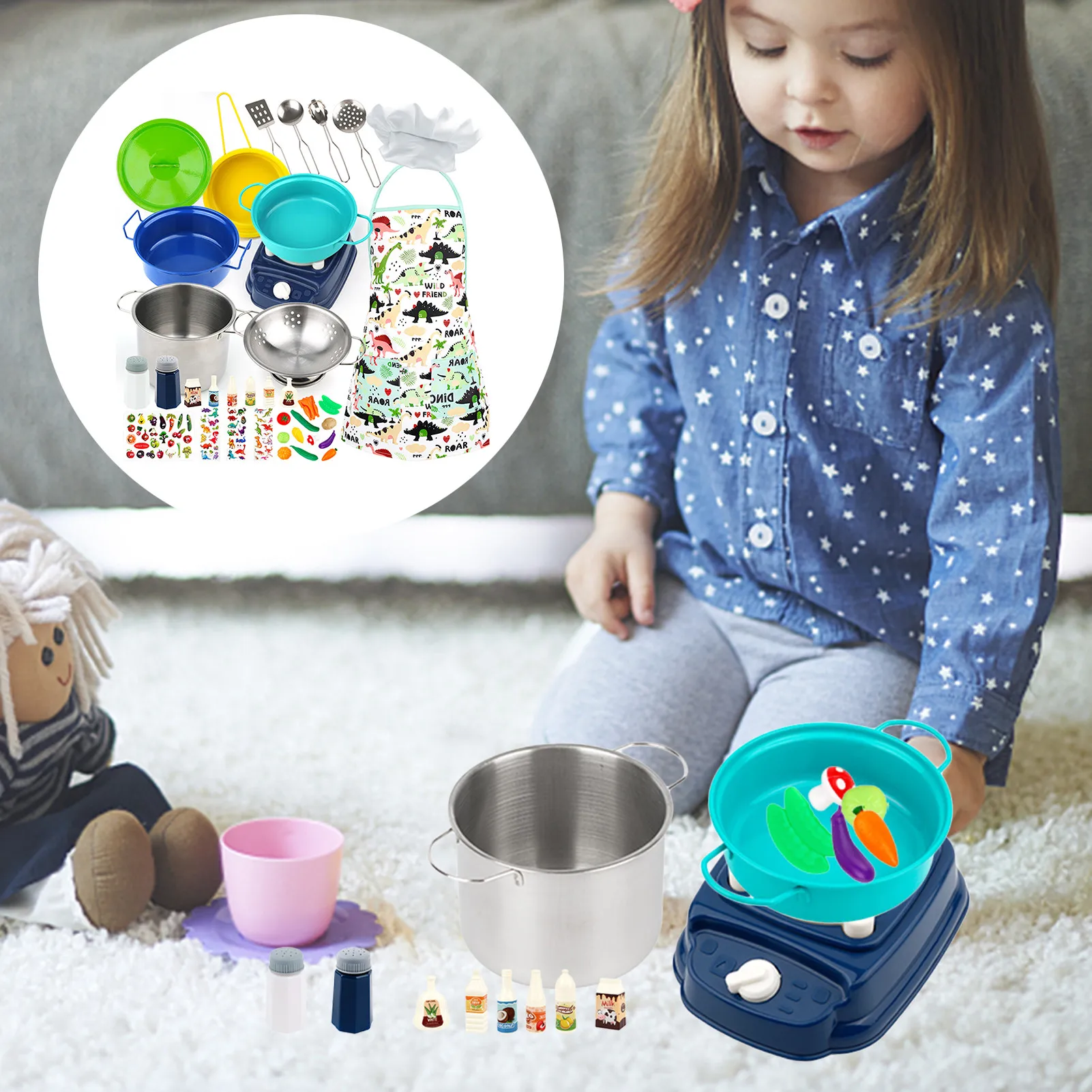 

Kids Cooking Set Kids Cooking And Baking Toys Play Pots And Pans Sets For Kids Toddlers Girls Boys Aged 3-8 37pcs Cooking Baking