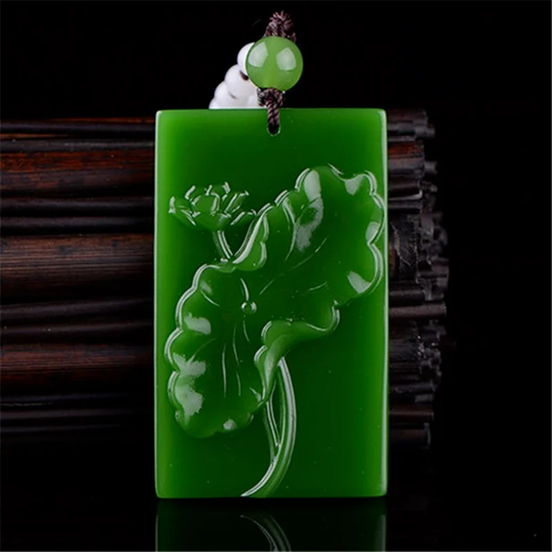 

Natural Green Hand-carved Lotus Jade Pendant Fashion Boutique Jewelry Men and Women Necklace Gift Accessories