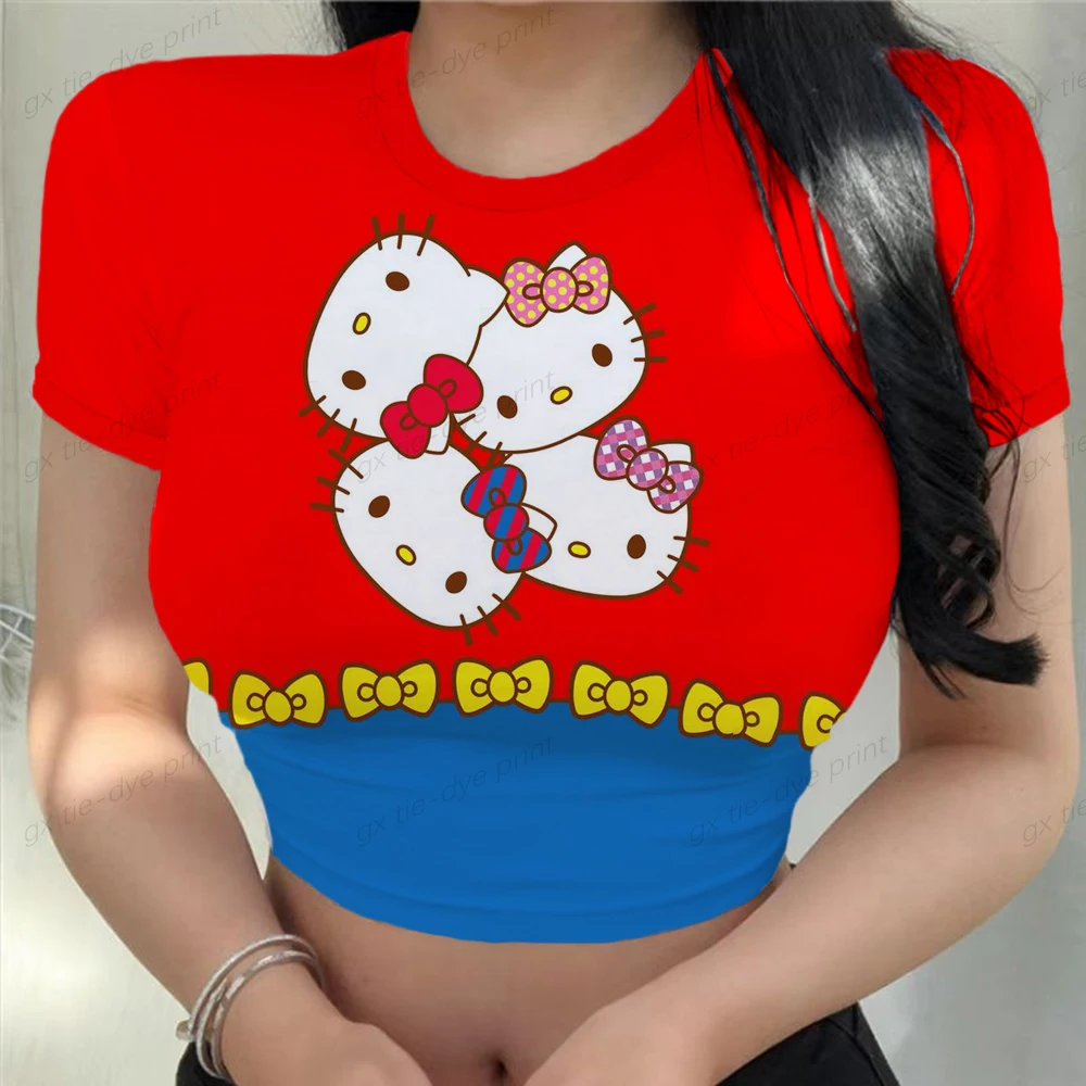 

Женская футболка с круглым вырезом, коротким рукавом и принтом Hello Kitty