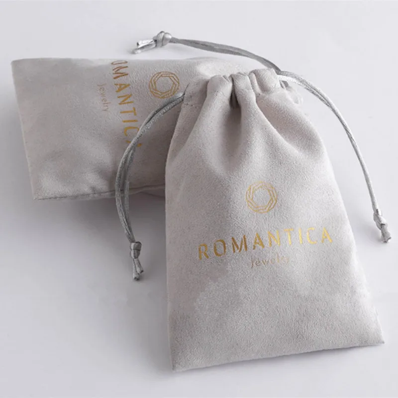 50 Gray personalized logo print custom drawstring bags jewelry packaging bag skincare package pouches cosmetic bags gray flannel