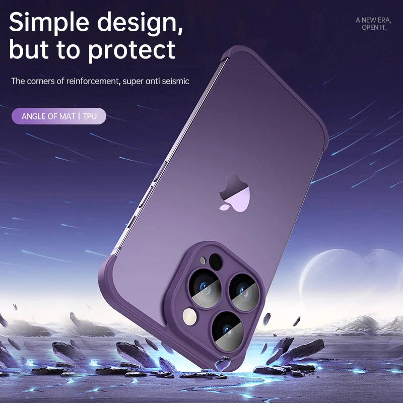 Frameless TPU Bumper Case with Camera Lens Protector for iPhone X 14 13 12 Pro Max Plus Corner Pad Soft Silicone Shockproof Case