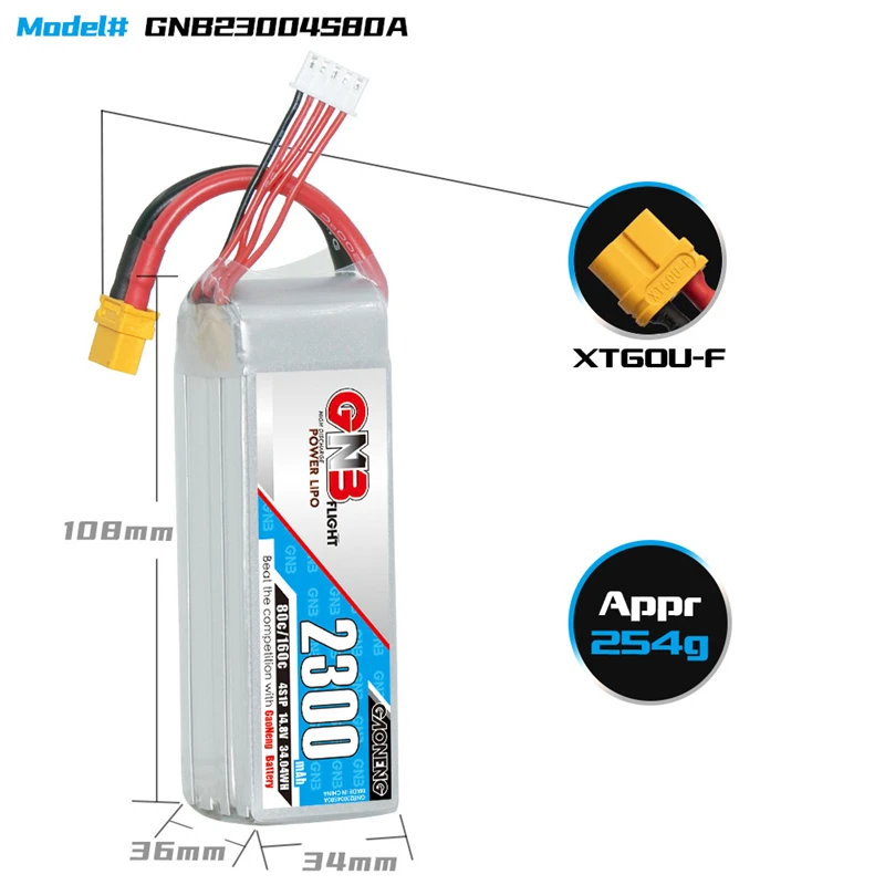 2 упаковки литий-полимерных батарей GNB 4S1P 2300 мАч 14 8 в 80C/160C XT30 XT60 T Plug для FPV