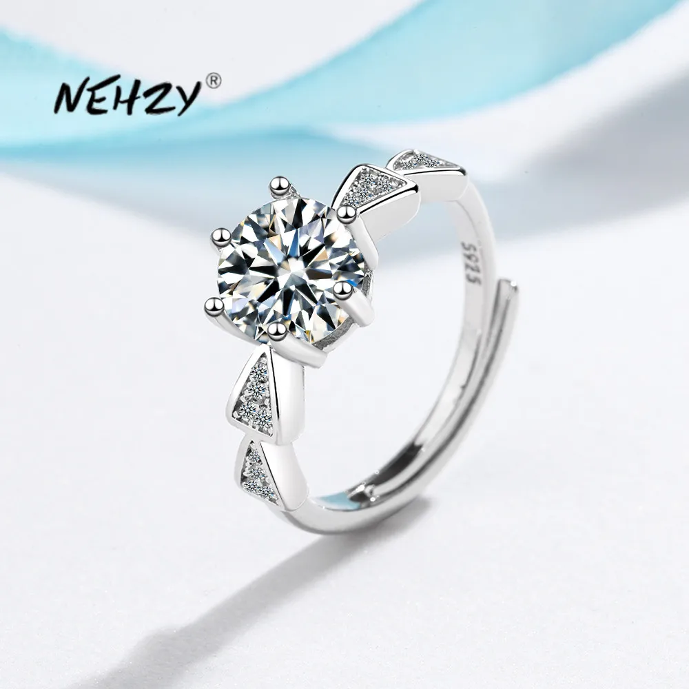 

NEHZY S925 штамп серебряные новые женские модные ювелирные изделия Высокое качество Кристалл Циркон шесть зубцов круглое простое регулируемое ...