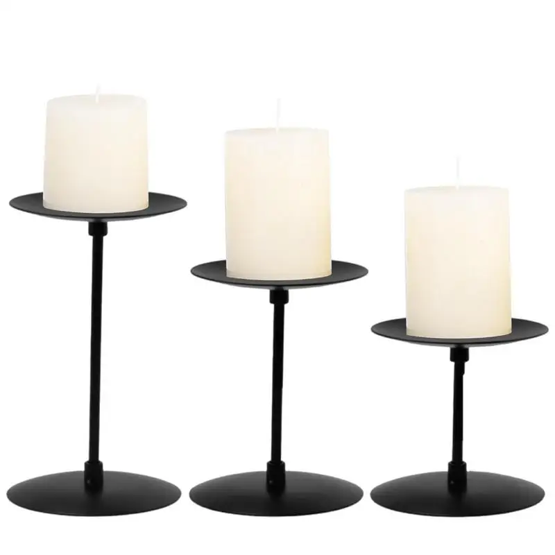 

3Pcs Retro Candle Holders Iron Candle Stands Tall Pillar Candle Holder Set Black Scented Candle Stands Decor