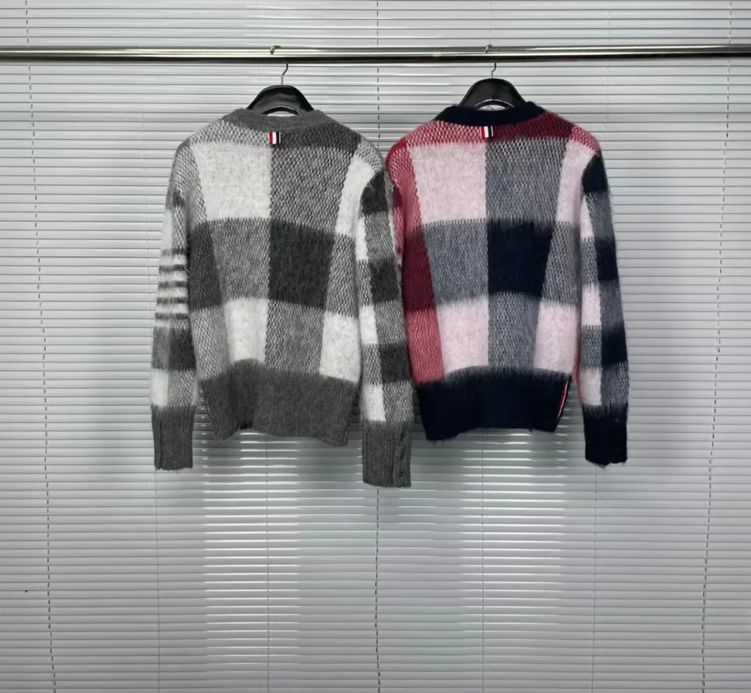 Tbangoras свитер с круглым вырезом в клетку полоску серый красный белый синий вязаный