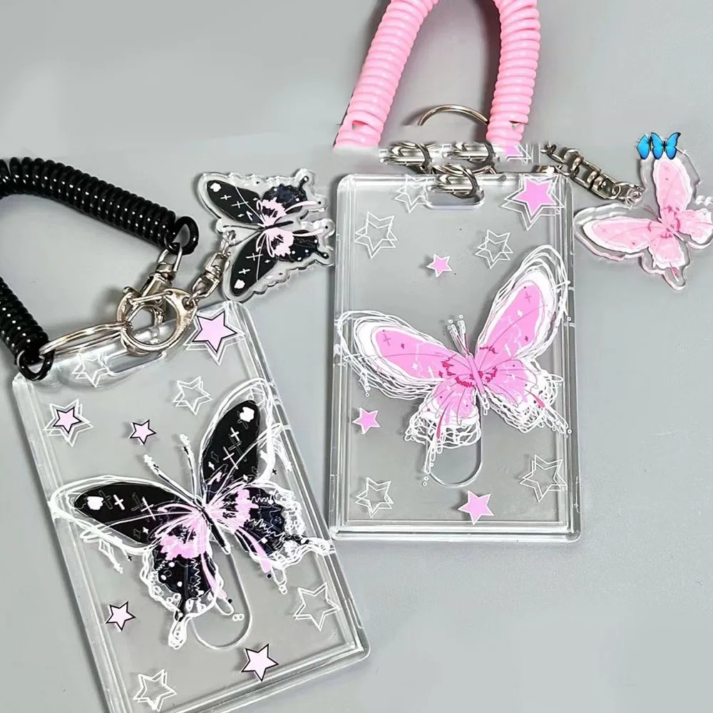 

Transparent Butterfly Photocard Holder Keychain Student ID Bus Credit Card Holder Idol Photo Protective Case Card Sleeve Pendant