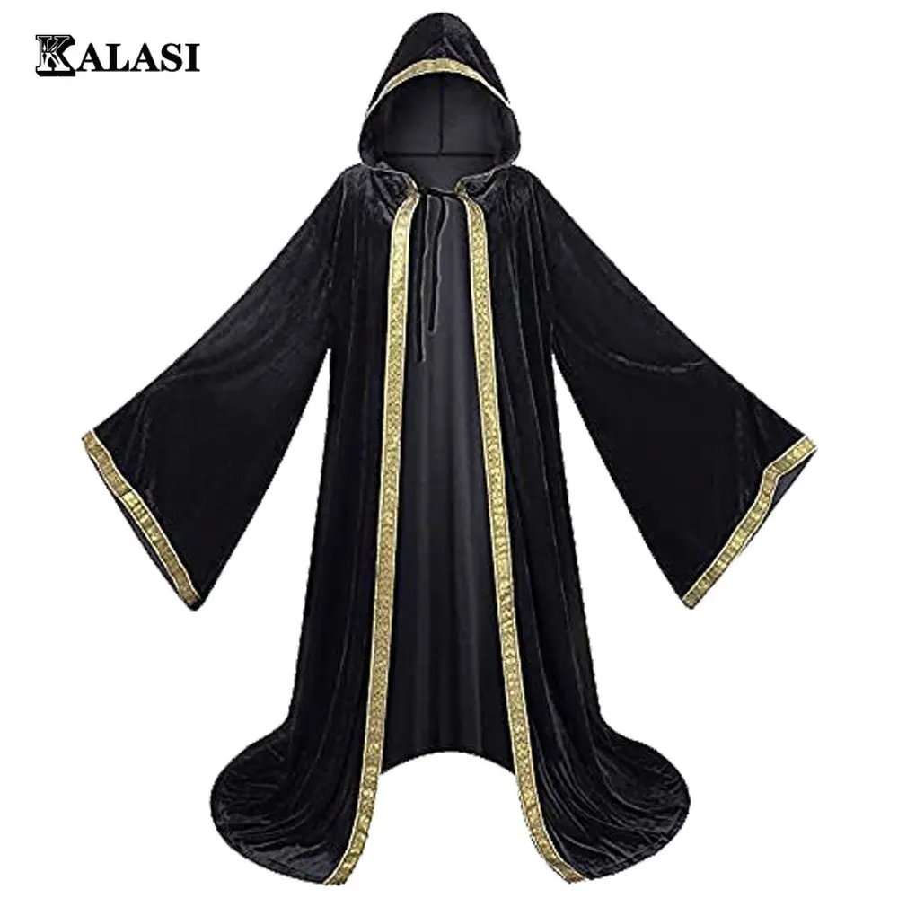 

Medieval Unisex Velvet Hooded Cloak Halloween Witch Wicca Border Gandolfo Wizard Cosplay Carnival Purim Coats Vampire Cape Adult