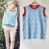 bangtan boys taehyung v sky blue vest knitted sweater unisex 2022 spring autumn sleeveless sweaters trend korean college style