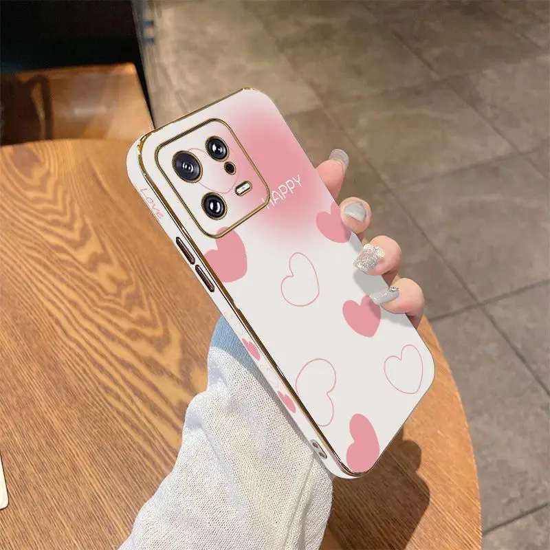 Pink Heart Luxury Plating Phone Case For Xiaomi Mi 13 12S Ultra 13 Pro 11T Ultra 12 12T 11 11 Lite 10 10T Cover