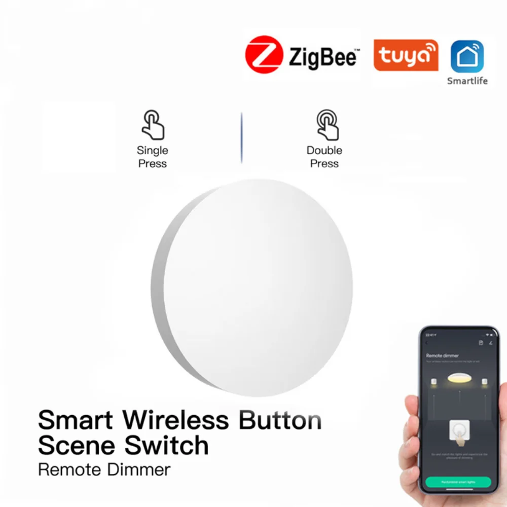 Enlarge Tuya Wireless Button Zigbee Scene Switch Remote Dimmer Add Intelligence Under Smart Button Scenario Mode for Various Scenes