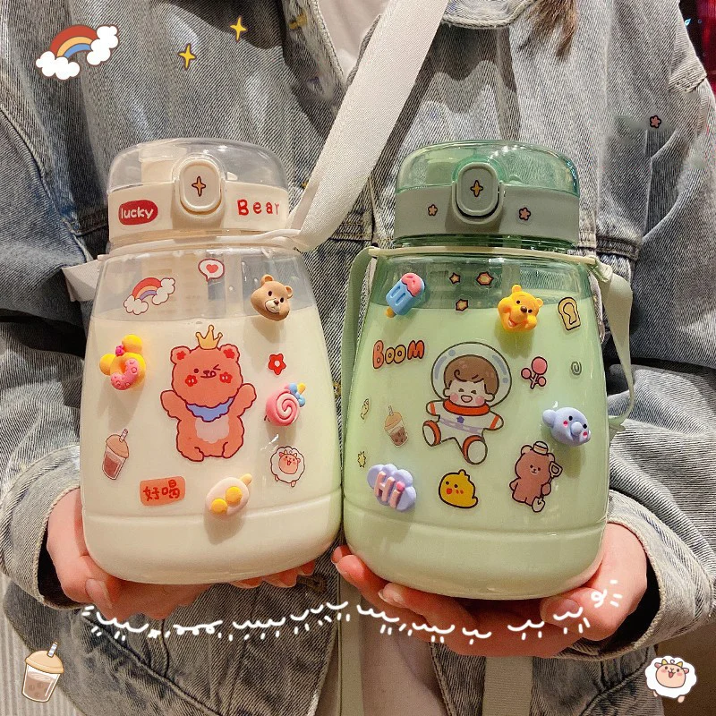 

Water Bottle with Straw and Backing Strap Large Capacity Portable for Outdoor Water Glass Convenient to Use with Random Sticker