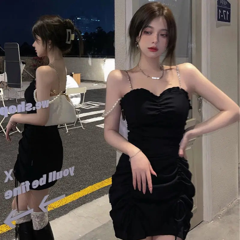 

Summer Sexy Women's Clothing Solid Spaghetti Strap Mini Dress Sleeveless High Waist Party Club Bodycon Dresses for Women X220